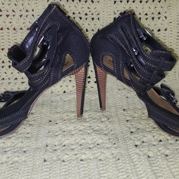 Size 10 denim open toe heels like new condition - Picture 3 of 7